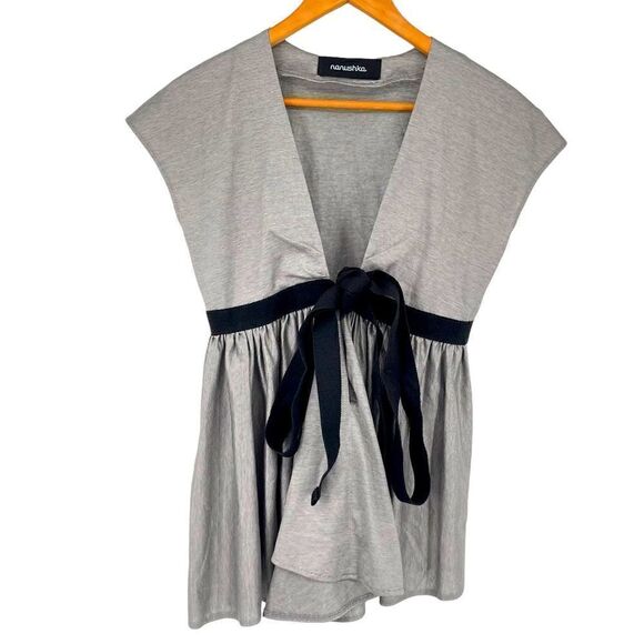 Nanushka Pinstripe Front Ribbon Tie Peplum Top Small - Picture 1 of 7